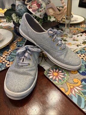 Keds x Kate Spade Silver Glitter Low-Top Sneakers with Satin Laces